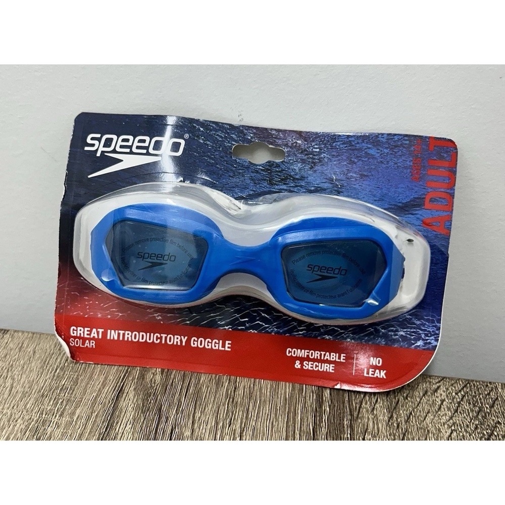 Speedo Solar Adult Swim Goggles Anti Fog UV Protection Blue Purple Strap NEW NIP